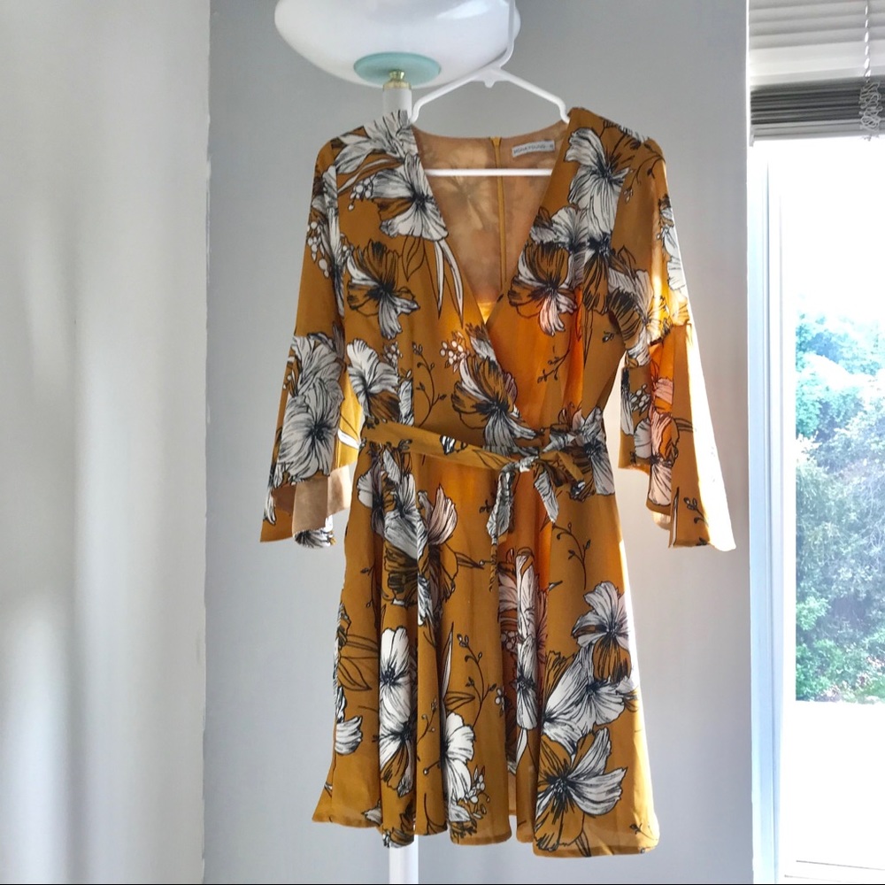 Mustard Bell Sleeve Mini Dress